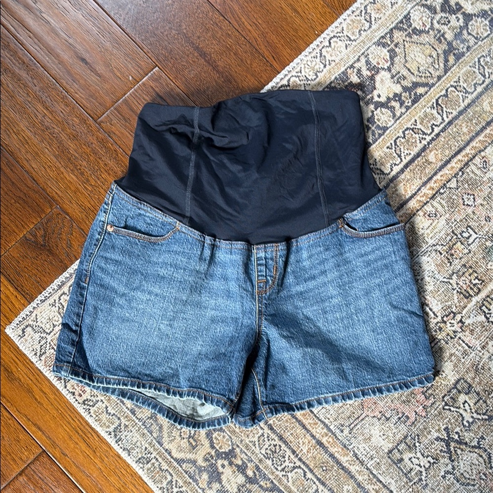 Isabel Maternity by Ingrid & Isabel High Waist Blue and Black Shorts